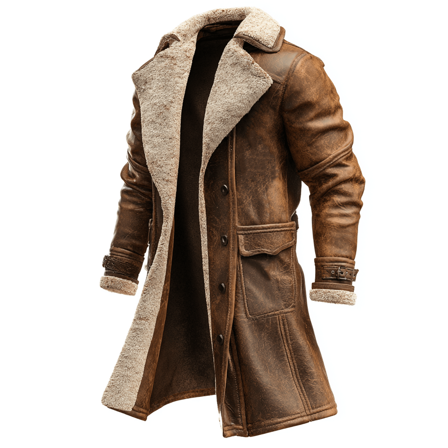Vintage brown leather coat for women featuring a detachable shearling collar and cozy faux fur lining, perfect for stylish warmth in cold weather. 1