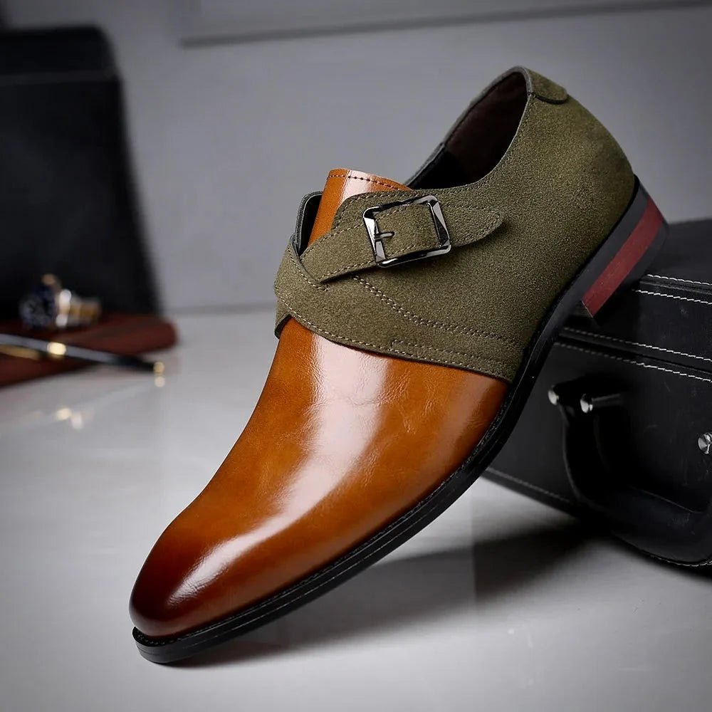 Elegant Italian leather dress shoes featuring sophisticated suede detailing, designed for style and comfort. Perfect for formal occasions and enhancing any wardrobe. 1