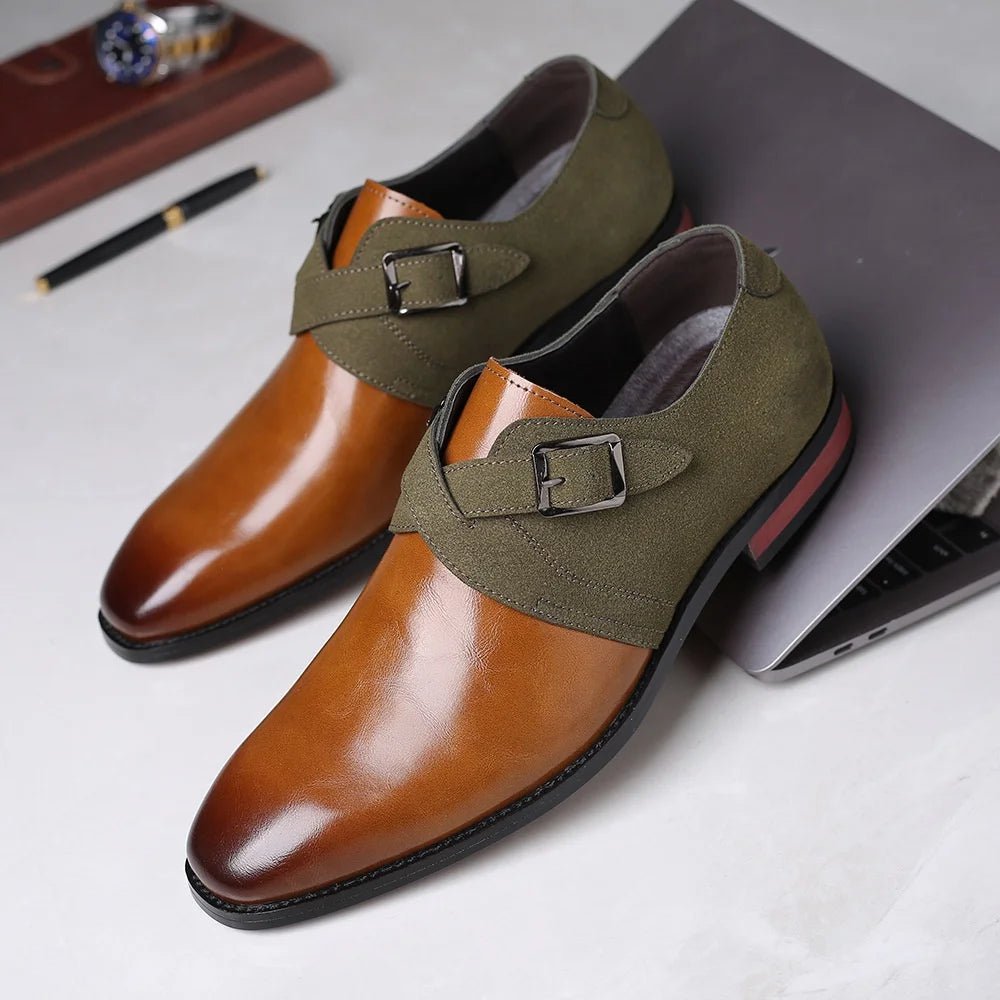 Elegant Italian leather dress shoes featuring sophisticated suede detailing, designed for style and comfort. Perfect for formal occasions and enhancing any wardrobe. 0