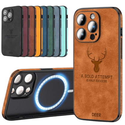 Leather iPhone case featuring shockproof protection, designed for iPhone 14, 13, and 12 with a slim and lightweight design. 2
