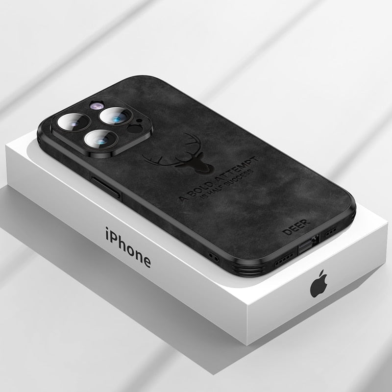 Leather iPhone case featuring shockproof protection, designed for iPhone 14, 13, and 12 with a slim and lightweight design. 4