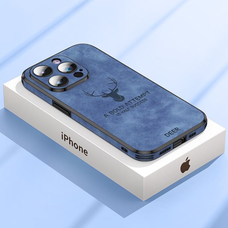 Leather iPhone case featuring shockproof protection, designed for iPhone 14, 13, and 12 with a slim and lightweight design. 3