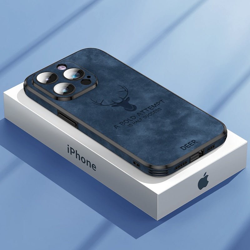 Leather iPhone case featuring shockproof protection, designed for iPhone 14, 13, and 12 with a slim and lightweight design. 5