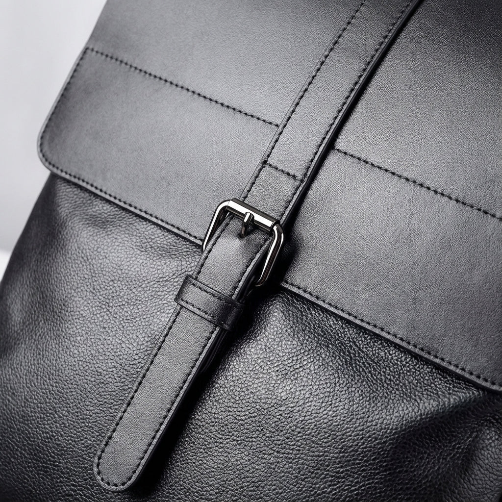 Leather laptop backpack designed for 17-inch laptops, featuring a multi-compartment layout for organized storage, crafted from premium cowhide, ideal for professional men 3