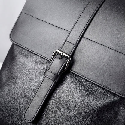 Leather laptop backpack designed for 17-inch laptops, featuring a multi-compartment layout for organized storage, crafted from premium cowhide, ideal for professional men 3