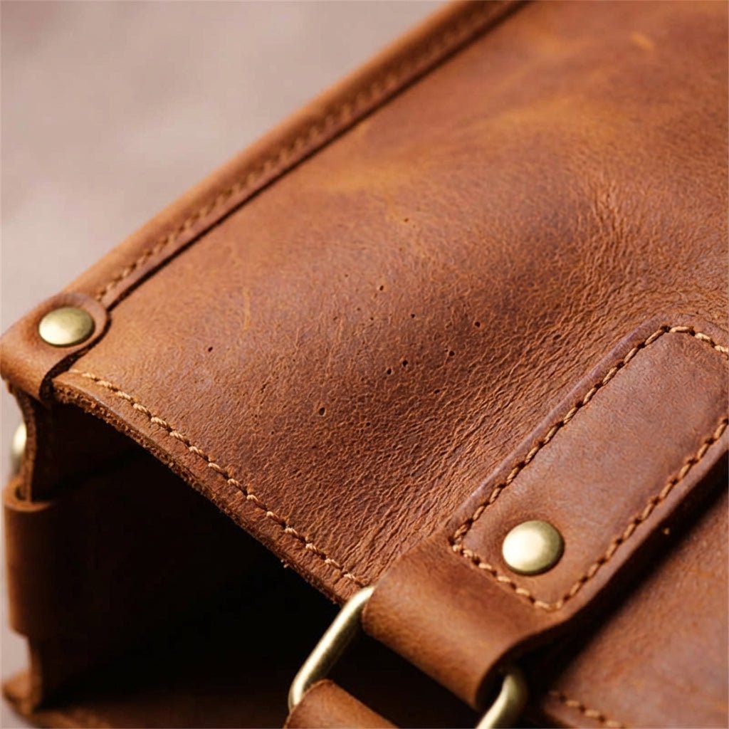 Leather laptop bag for 16-inch laptops featuring a vintage casual design, available in black or brown, with an adjustable strap for comfortable carrying. 3