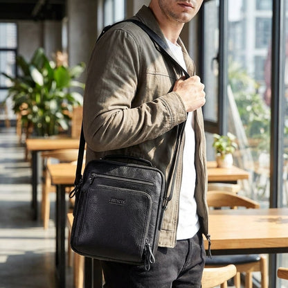 Leather Messenger Bag for Men with Adjustable Strap and Multiple Compartments – Black Genuine Leather Design 0