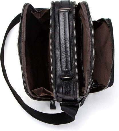 Leather Messenger Bag for Men with Adjustable Strap and Multiple Compartments – Black Genuine Leather Design 3