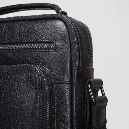 Leather Messenger Bag for Men with Adjustable Strap and Multiple Compartments – Black Genuine Leather Design 2