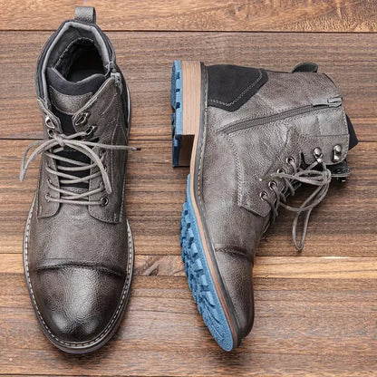 Handcrafted leather Oxford boots for men featuring a durable rubber sole, available in classic black and brown designs. 0