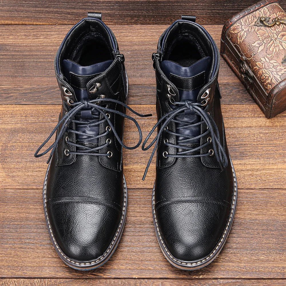Handcrafted leather Oxford boots for men featuring a durable rubber sole, available in classic black and brown designs. 2
