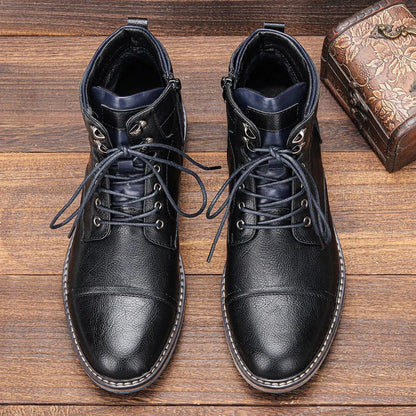 Handcrafted leather Oxford boots for men featuring a durable rubber sole, available in classic black and brown designs. 2
