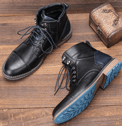 Handcrafted leather Oxford boots for men featuring a durable rubber sole, available in classic black and brown designs. 1