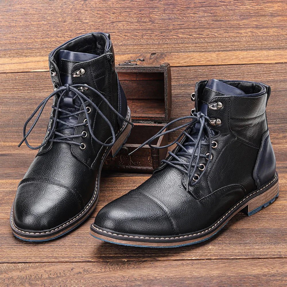 Handcrafted leather Oxford boots for men featuring a durable rubber sole, available in classic black and brown designs. 3