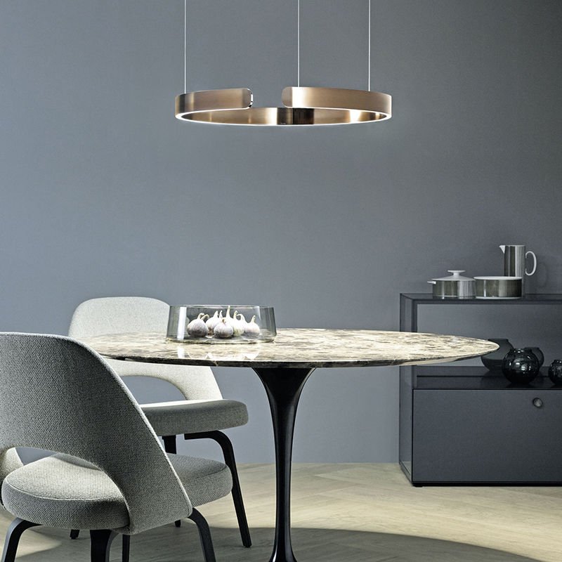 LED ceiling lamp featuring a sleek black and gold modern design, equipped with a dimmable function and adjustable height for customizable lighting solutions in contemporary spaces. 9