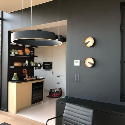 LED ceiling lamp featuring a sleek black and gold modern design, equipped with a dimmable function and adjustable height for customizable lighting solutions in contemporary spaces. 8