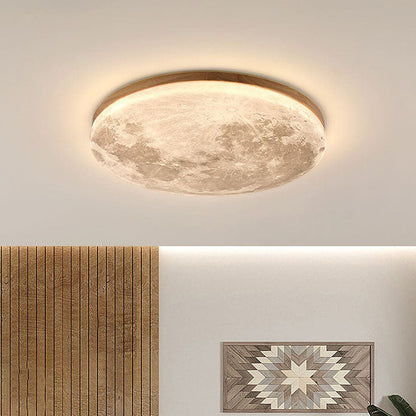 LED ceiling lamp featuring a moonlight effect, designed with a modern minimalist aesthetic in solid wood and acrylic materials. 3