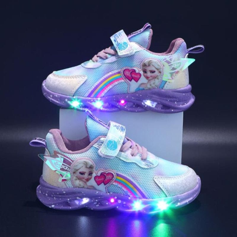 LED children's sneakers featuring a breathable mesh upper and vibrant rainbow glitter, designed for comfort and fun with light-up soles. 7
