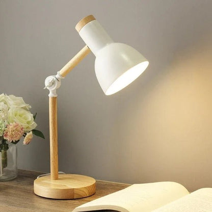 LED Desk Lamp featuring an adjustable arm and touch control, designed with a stylish Nordic wood and metal aesthetic, perfect for modern workspaces and home offices. 2