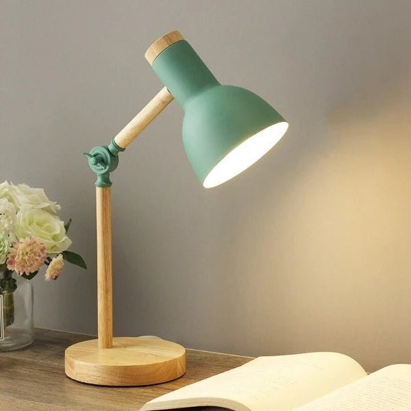 LED Desk Lamp featuring an adjustable arm and touch control, designed with a stylish Nordic wood and metal aesthetic, perfect for modern workspaces and home offices. 3