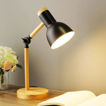 LED Desk Lamp featuring an adjustable arm and touch control, designed with a stylish Nordic wood and metal aesthetic, perfect for modern workspaces and home offices. 1
