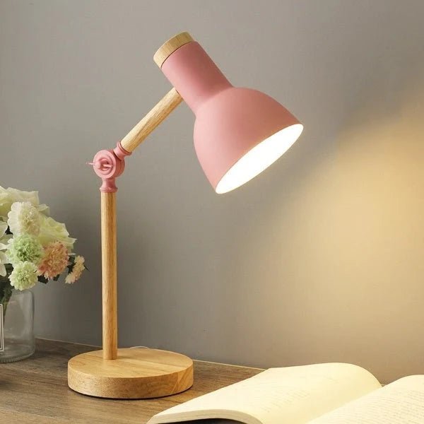 LED Desk Lamp featuring an adjustable arm and touch control, designed with a stylish Nordic wood and metal aesthetic, perfect for modern workspaces and home offices. 4