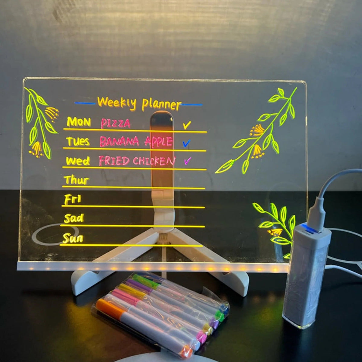 LED Drawing Board for Kids featuring a USB power source, designed as a light-up reusable creative tablet for artistic expression and fun drawing activities. 3