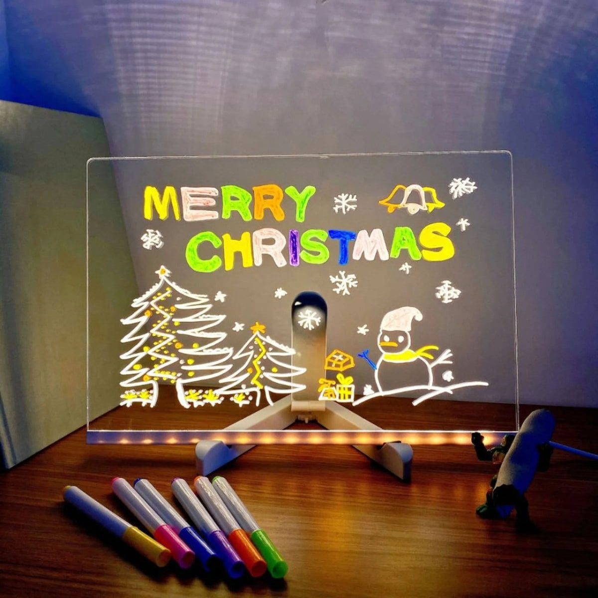 LED Drawing Board for Kids featuring a USB power source, designed as a light-up reusable creative tablet for artistic expression and fun drawing activities. 2