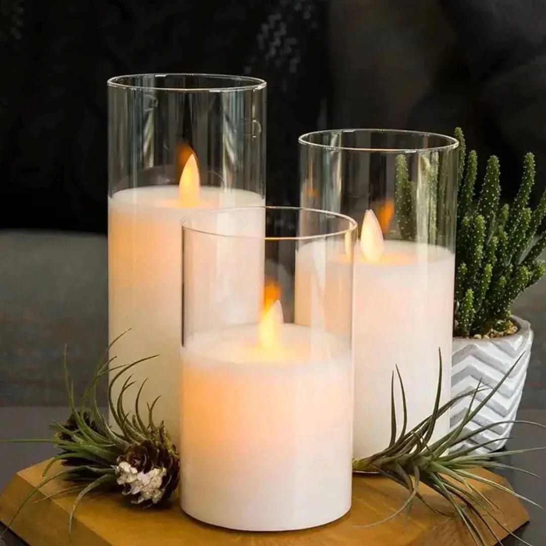 LED Flameless Candle Set featuring a remote control and adjustable brightness, designed for eco-friendly ambiance, showcasing realistic flickering effects without the fire hazard. 5