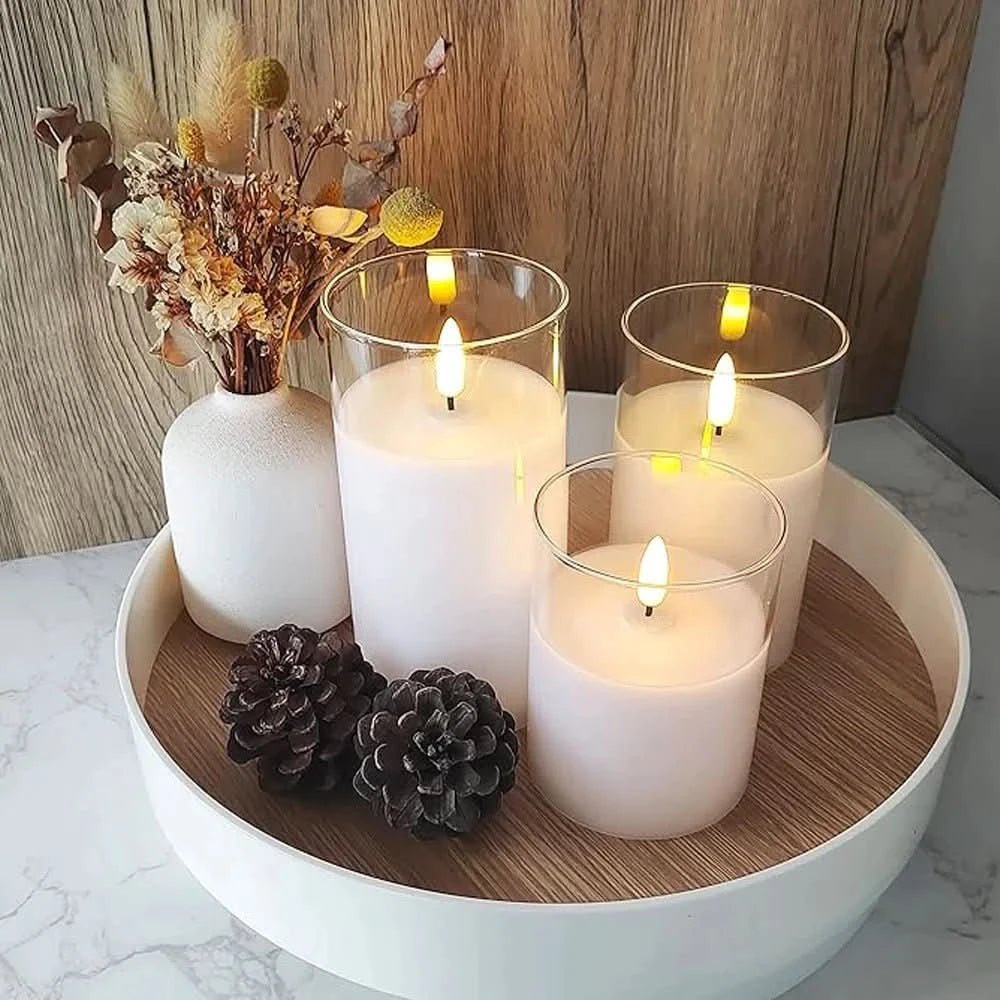 LED Flameless Candle Set featuring a remote control and adjustable brightness, designed for eco-friendly ambiance, showcasing realistic flickering effects without the fire hazard. 2