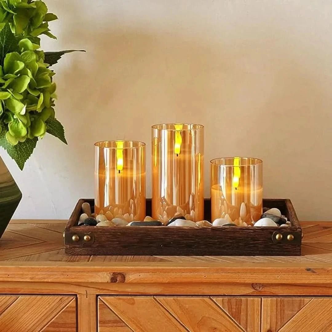 LED Flameless Candle Set featuring a remote control and adjustable brightness, designed for eco-friendly ambiance, showcasing realistic flickering effects without the fire hazard. 4