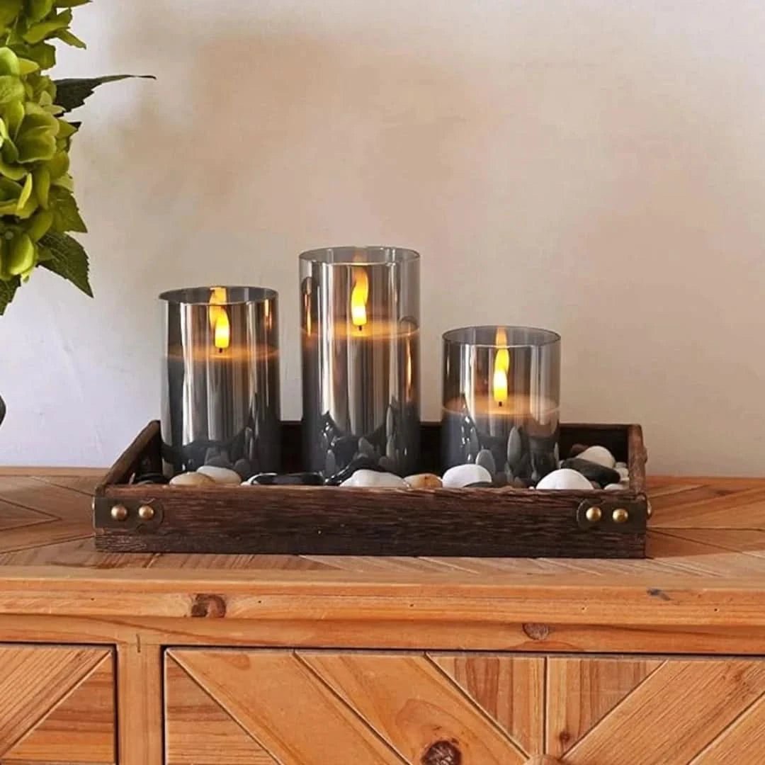 LED Flameless Candle Set featuring a remote control and adjustable brightness, designed for eco-friendly ambiance, showcasing realistic flickering effects without the fire hazard. 1