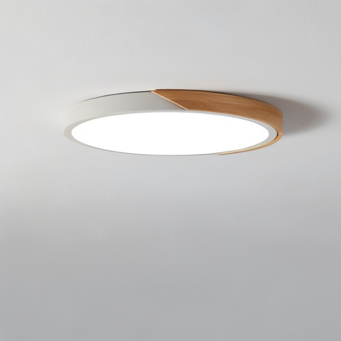 LED flush mount ceiling light featuring a sleek wooden frame, designed with a modern minimalist aesthetic, perfect for enhancing the ambiance of bedrooms and living rooms. 0