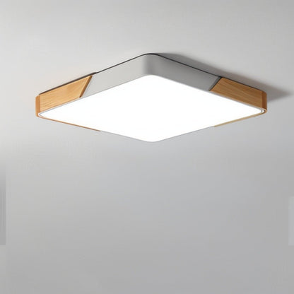 LED flush mount ceiling light featuring a sleek wooden frame, designed with a modern minimalist aesthetic, perfect for enhancing the ambiance of bedrooms and living rooms. 3