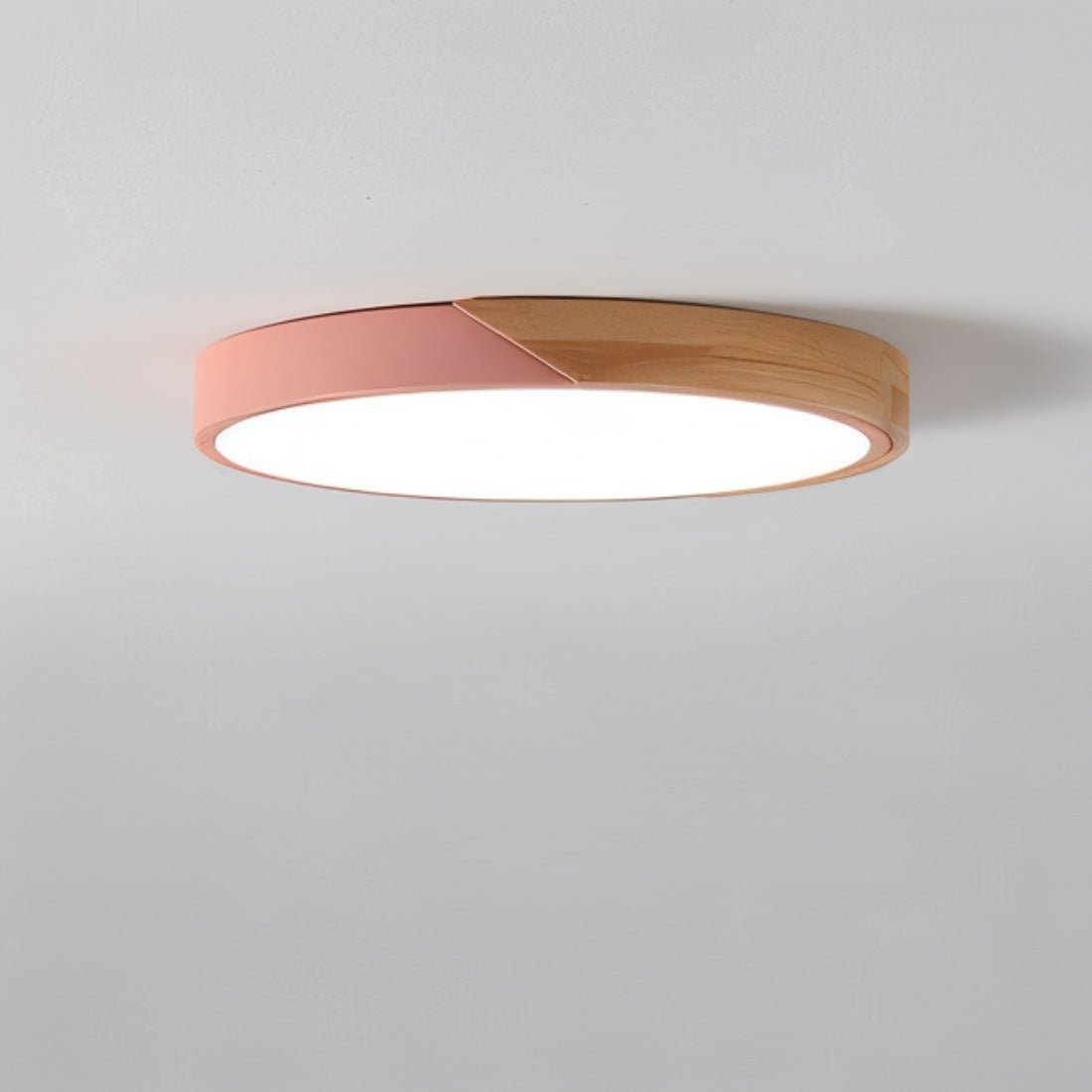 LED flush mount ceiling light featuring a sleek wooden frame, designed with a modern minimalist aesthetic, perfect for enhancing the ambiance of bedrooms and living rooms. 4
