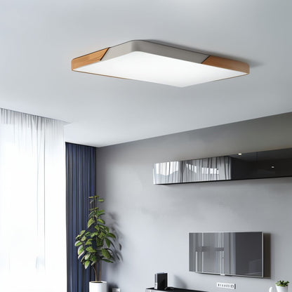 LED flush mount ceiling light featuring a sleek wooden frame, designed with a modern minimalist aesthetic, perfect for enhancing the ambiance of bedrooms and living rooms. 1
