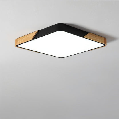 LED flush mount ceiling light featuring a sleek wooden frame, designed with a modern minimalist aesthetic, perfect for enhancing the ambiance of bedrooms and living rooms. 7