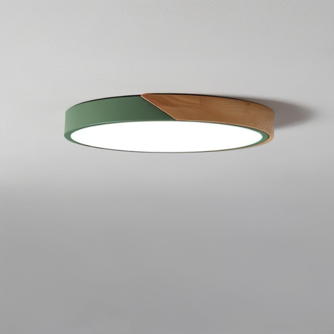 LED flush mount ceiling light featuring a sleek wooden frame, designed with a modern minimalist aesthetic, perfect for enhancing the ambiance of bedrooms and living rooms. 6