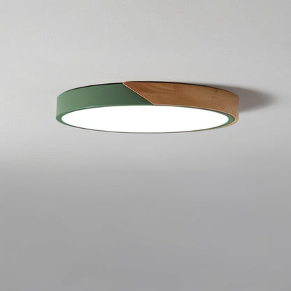 LED flush mount ceiling light featuring a sleek wooden frame, designed with a modern minimalist aesthetic, perfect for enhancing the ambiance of bedrooms and living rooms. 6