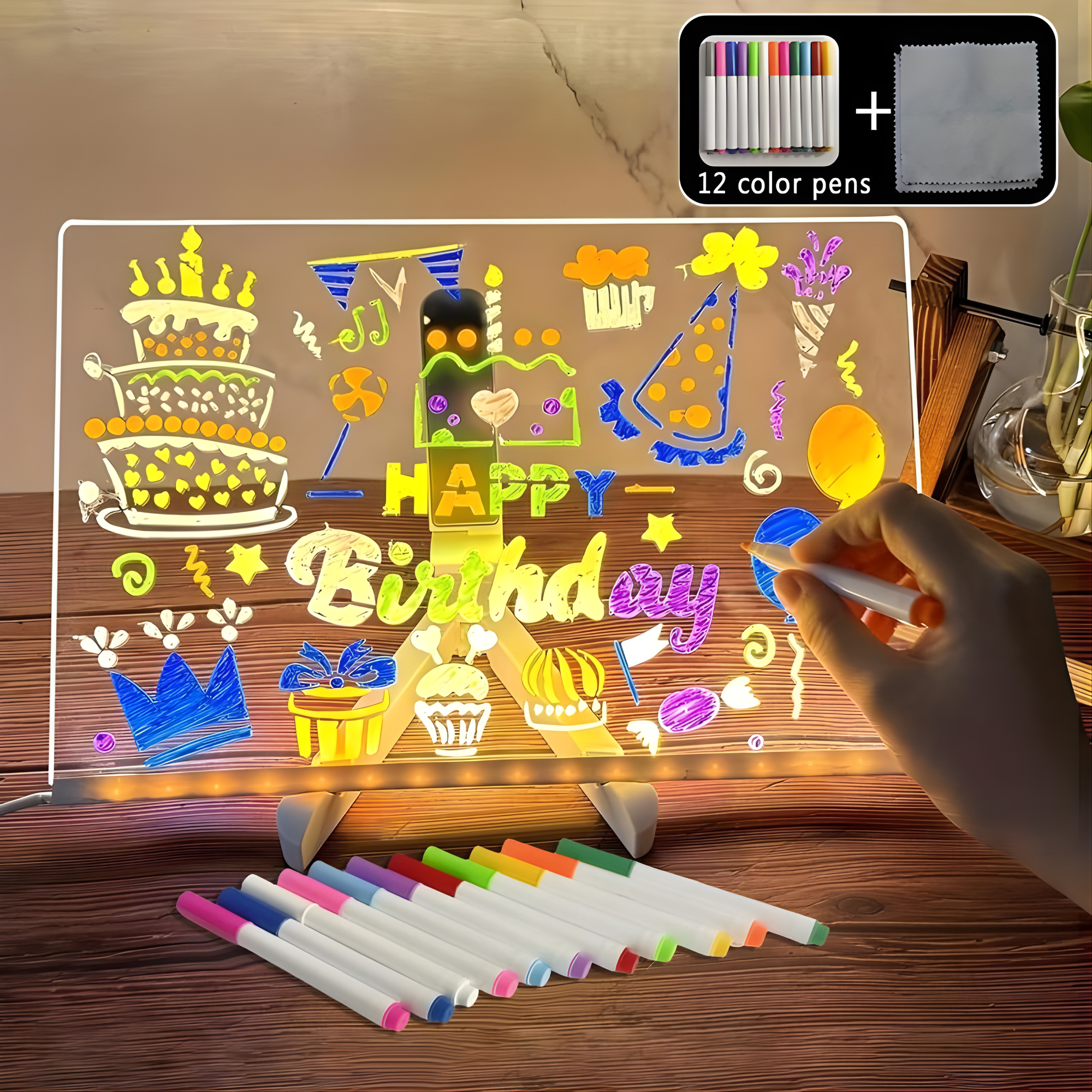 LED light panel featuring 7 vibrant neon colors, USB-powered acrylic board ideal for creative drawing and decorative purposes. 0