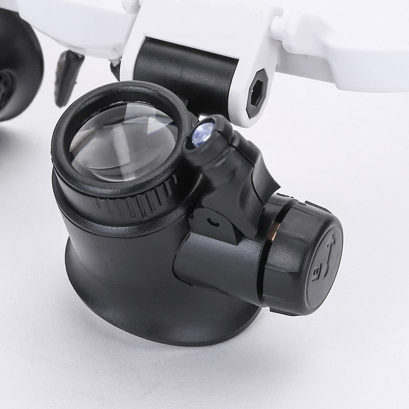 LED magnifying glass featuring adjustable lenses and built-in light, designed for precision tasks, showcasing a lightweight and ergonomic design for easy handling. 3