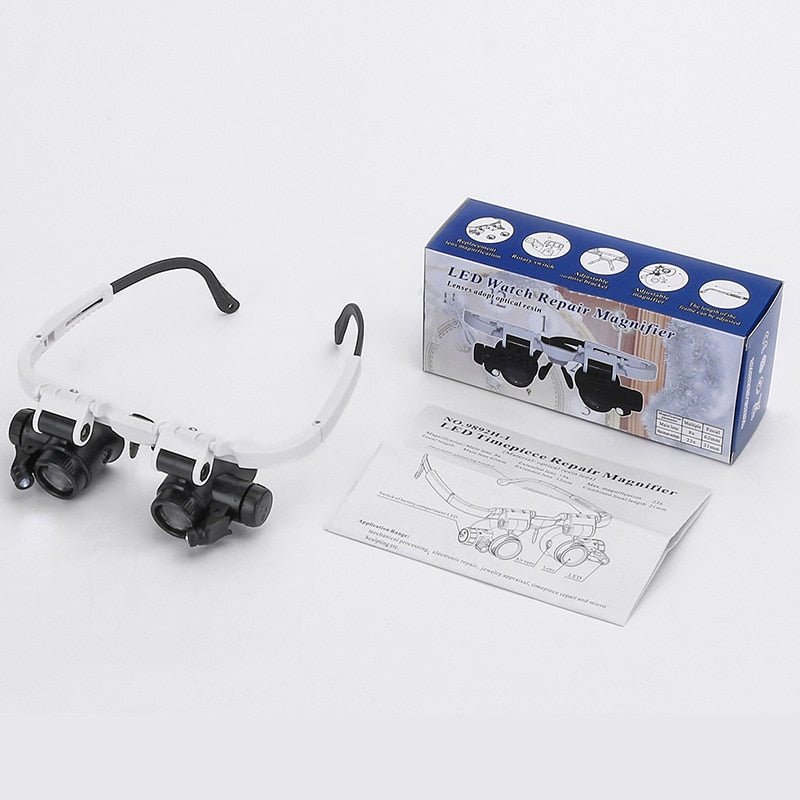 LED magnifying glass featuring adjustable lenses and built-in light, designed for precision tasks, showcasing a lightweight and ergonomic design for easy handling. 4