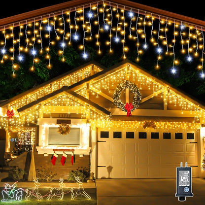 LED outdoor light curtains with twinkling effect, measuring 4 meters, in warm white, waterproof IP44 string lights perfect for festive decorations. 0