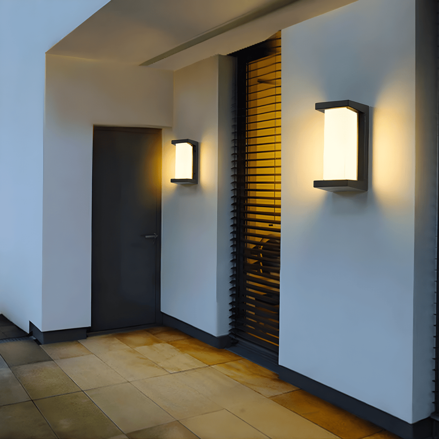 LED outdoor wall light featuring a motion sensor, designed for durability with IP65 weatherproof rating, emitting warm white light for enhanced security and ambiance. 4