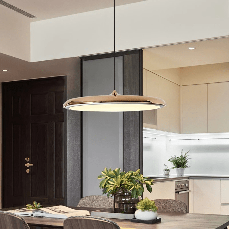 Scandinavian-style LED pendant lamp with adjustable cable, featuring a sleek aluminum design, perfect for illuminating kitchen and dining areas. 2