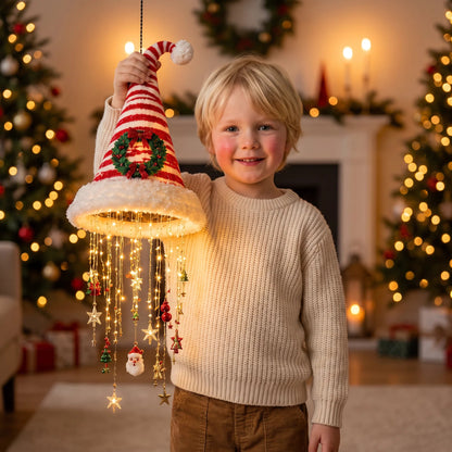 LED Santa Hat with string lights, featuring a festive red and white fabric design, perfect for Christmas celebrations and holiday festivities. 5