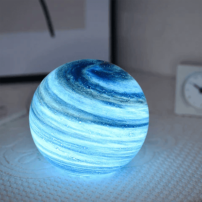 LED table lamp featuring a unique swirl pattern and soft glow, designed with an elegant glass-look finish, perfect for bedside or desk use. 1