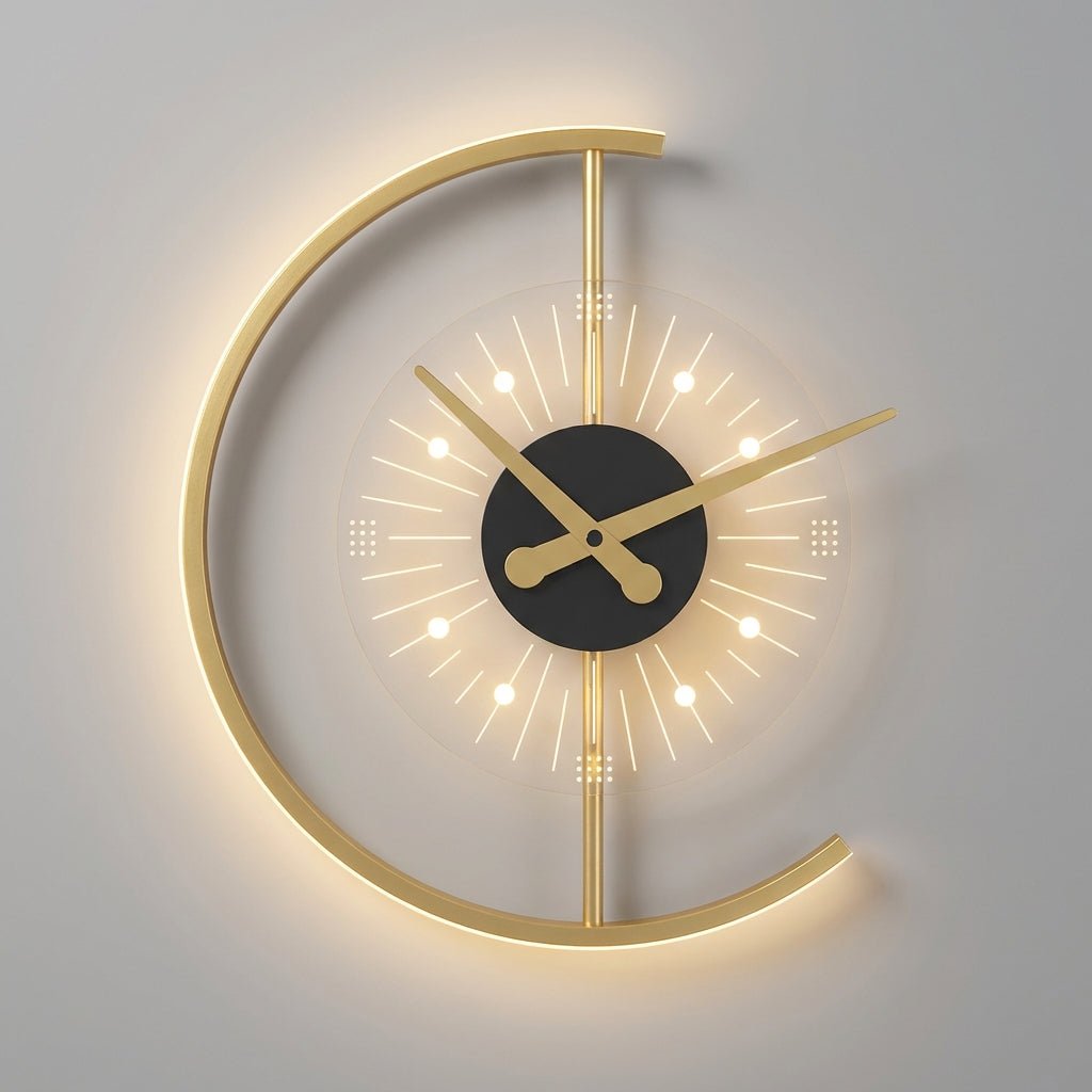 Modern minimalist LED wall clock featuring integrated warm white lighting, measuring 27x25cm, perfect for stylish home decor. 5