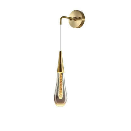 LED wall lamp featuring warm light and elegant gold accents, designed in a modern waterdrop shape with a combination of glass and metal materials, perfect for contemporary 4