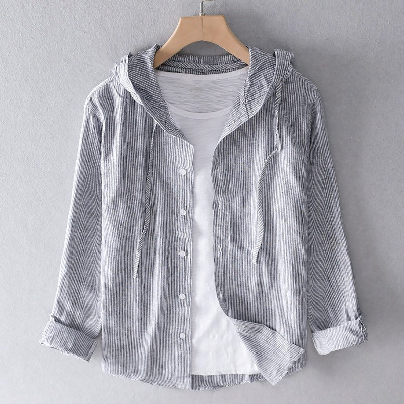 Lightweight hooded blouse made from a breathable cotton linen blend, featuring a casual spring style available in beige, blue, grey, or white. 4